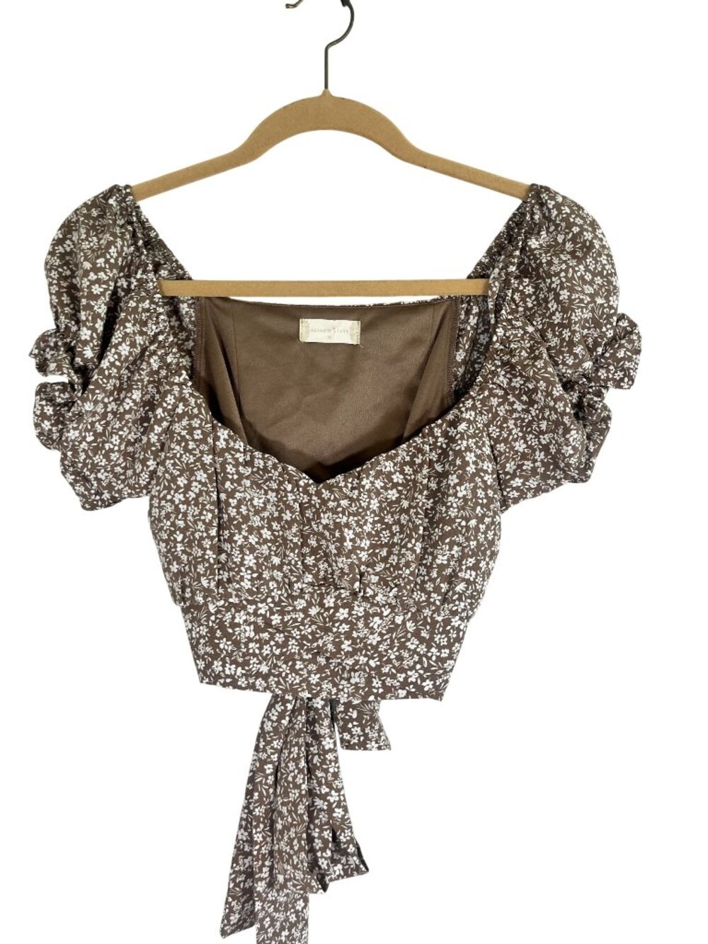 Earthy Floral Crop Top Brown M Boho Indie Folk Peasant Festival Western Chic